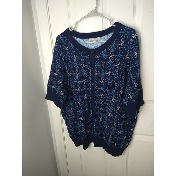 Woman Within 22/24 Snowflake Sweater Button Shirt Sleeve Cardigan Casual - Picture 1 of 9